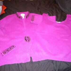 Talbots Cardigan 2 Piece Set beaded cashemere blend large purplish